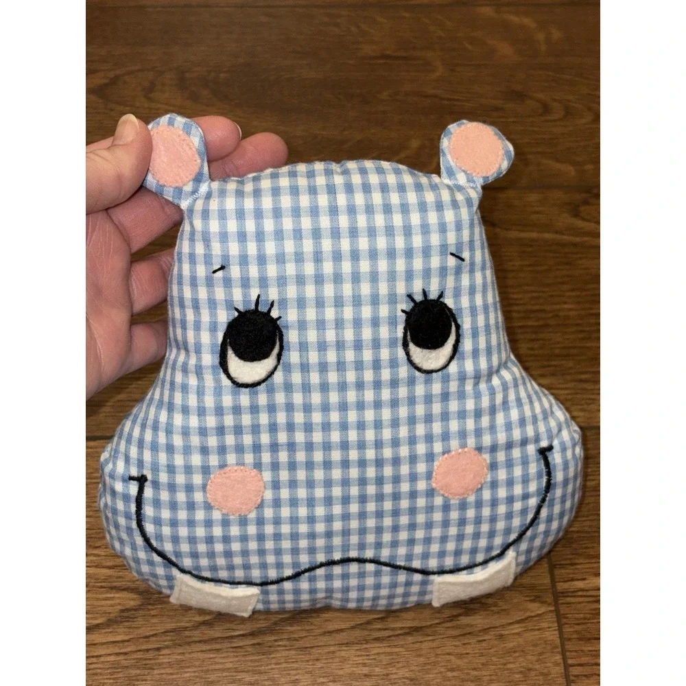 Vintage Handmade Hippo tooth fairy pillow With Small (Teeth) Pockets Blue Gingha